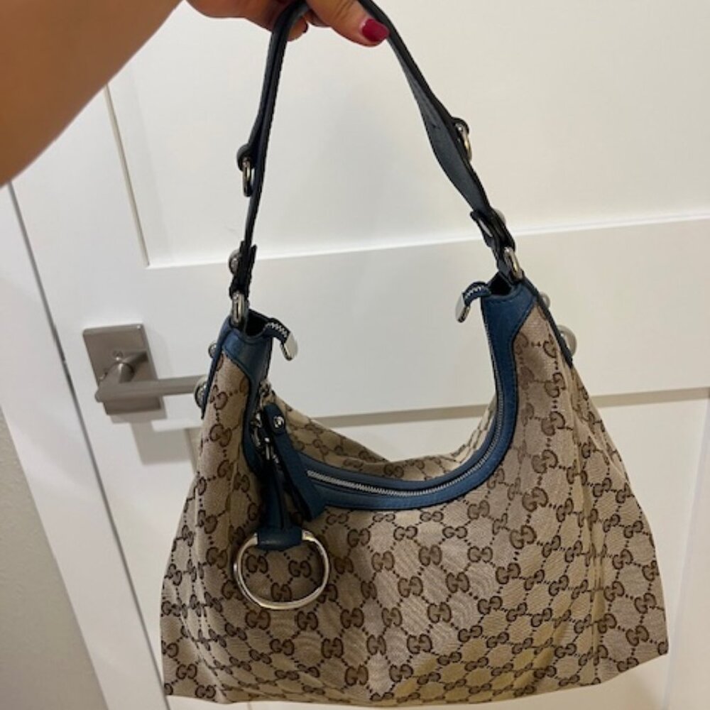 Vintage Gucci GG Canvas Hobo with Blue Leather Strap - Picture 3 of 6